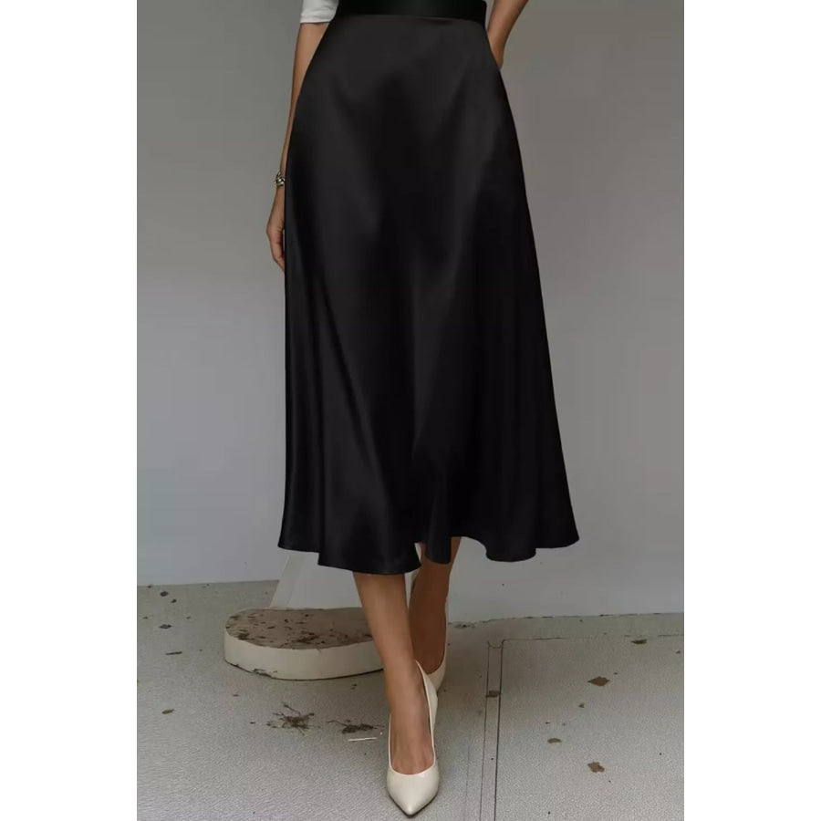 Satin A-Line Midi Skirt Apparel and Accessories