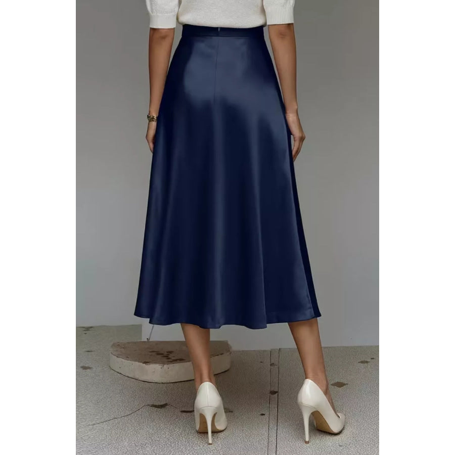 Satin A-Line Midi Skirt Apparel and Accessories