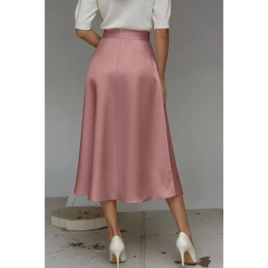 Satin A-Line Midi Skirt Apparel and Accessories