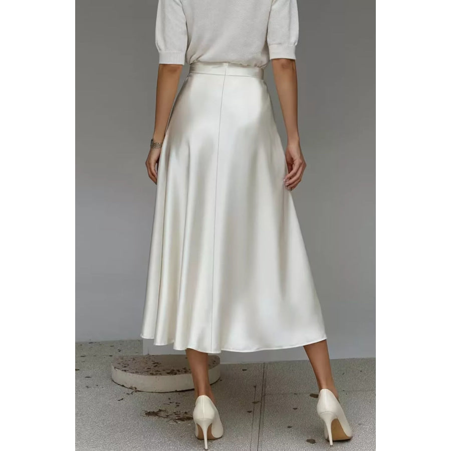 Satin A-Line Midi Skirt Apparel and Accessories