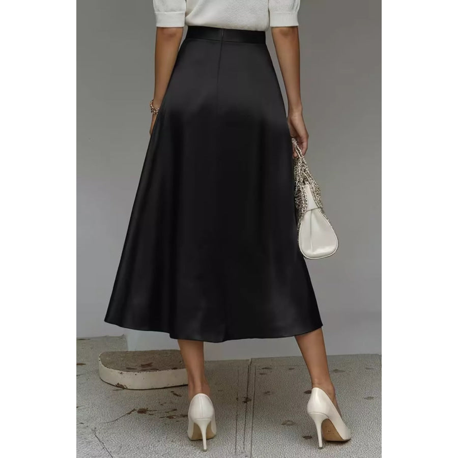Satin A-Line Midi Skirt Apparel and Accessories