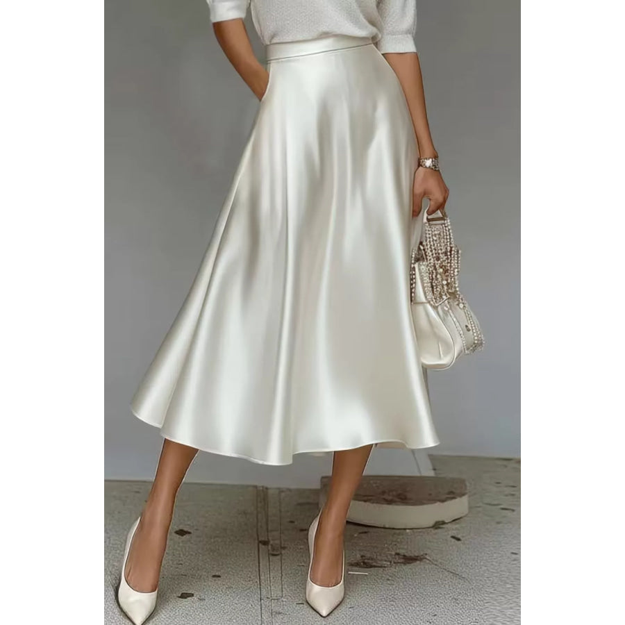 Satin A-Line Midi Skirt Apparel and Accessories