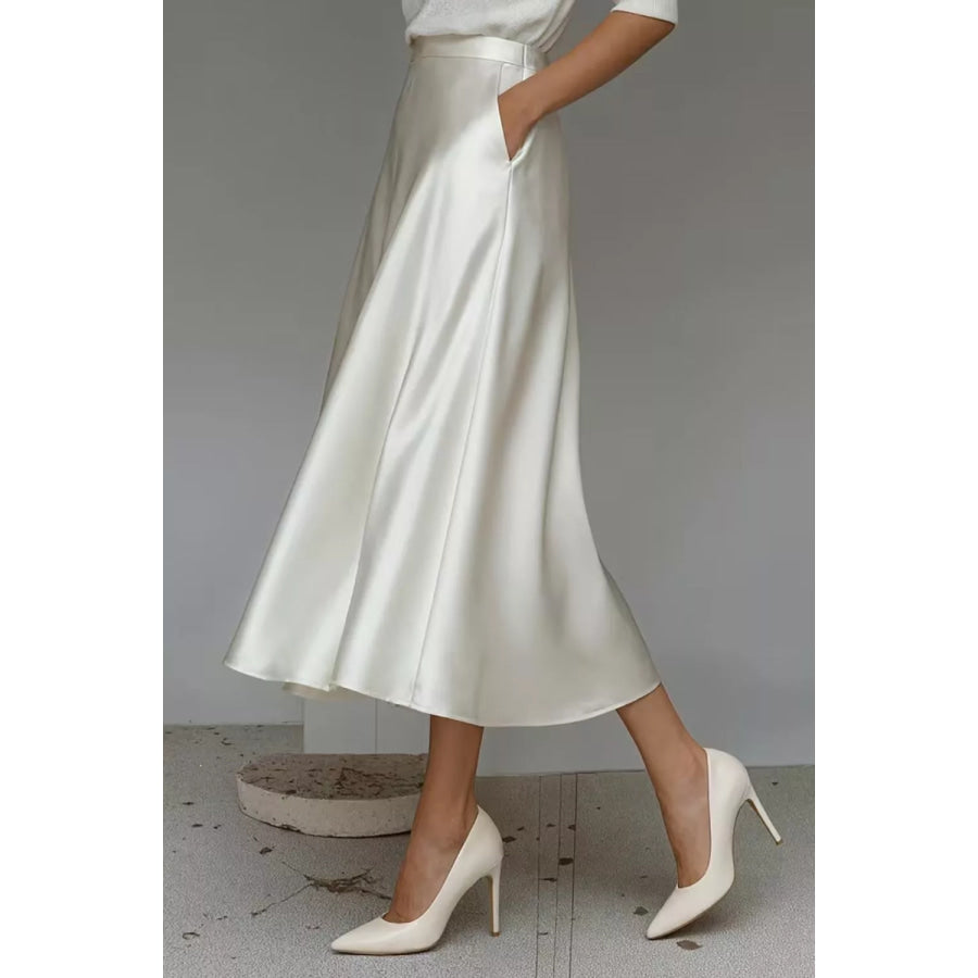 Satin A-Line Midi Skirt Apparel and Accessories