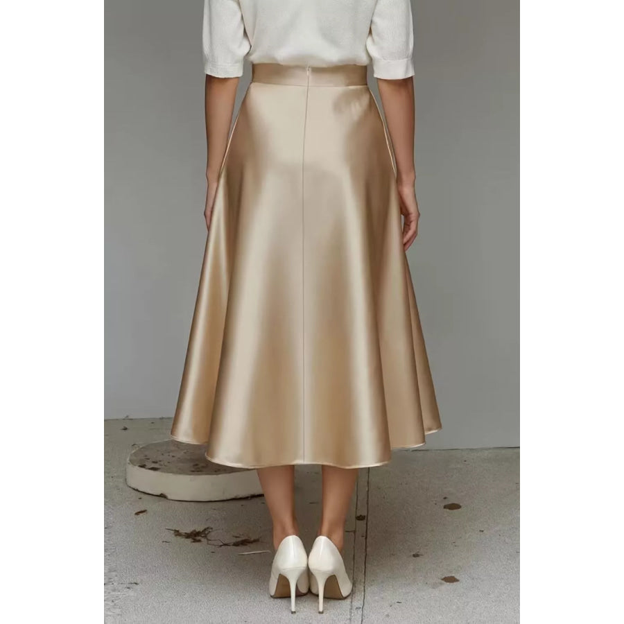 Satin A-Line Midi Skirt Apparel and Accessories
