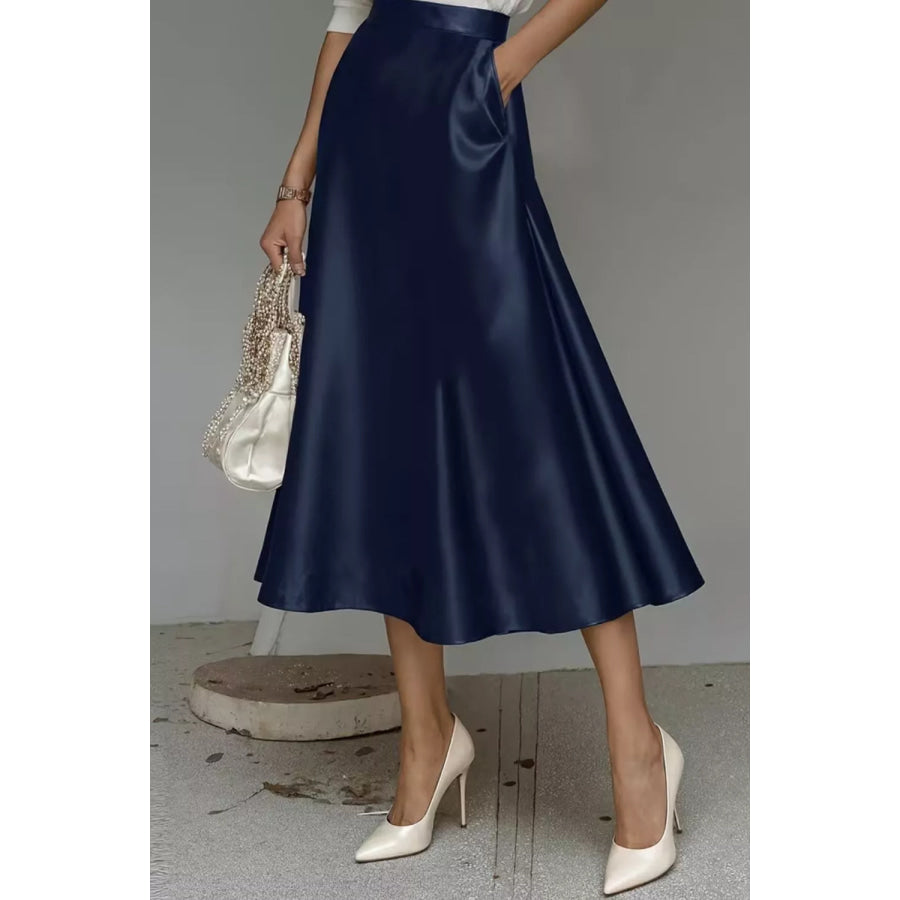 Satin A-Line Midi Skirt Apparel and Accessories