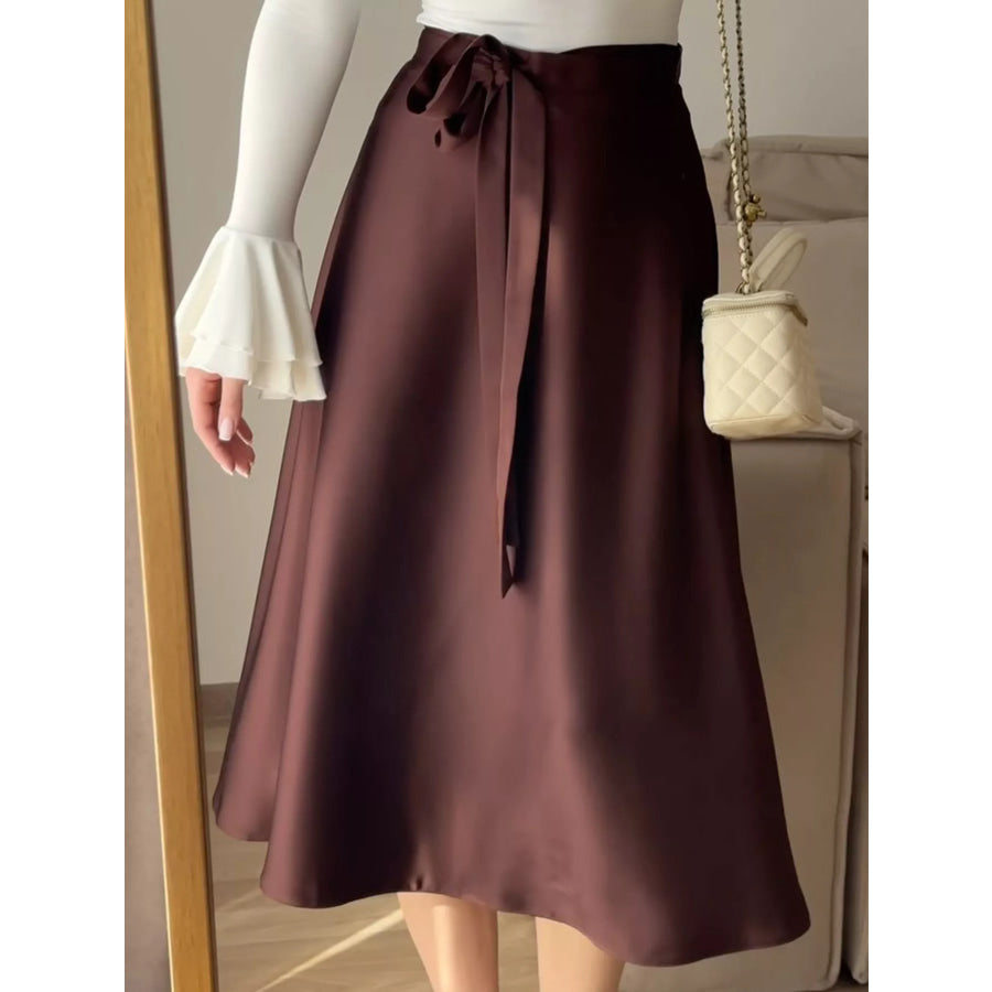 Satin A-Line Midi Skirt Burgundy / S Apparel and Accessories