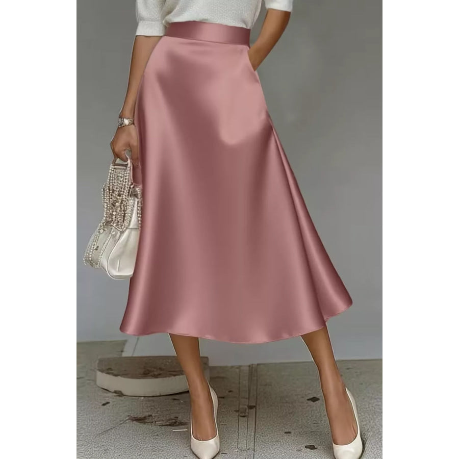 Satin A-Line Midi Skirt Dusty Pink / S Apparel and Accessories