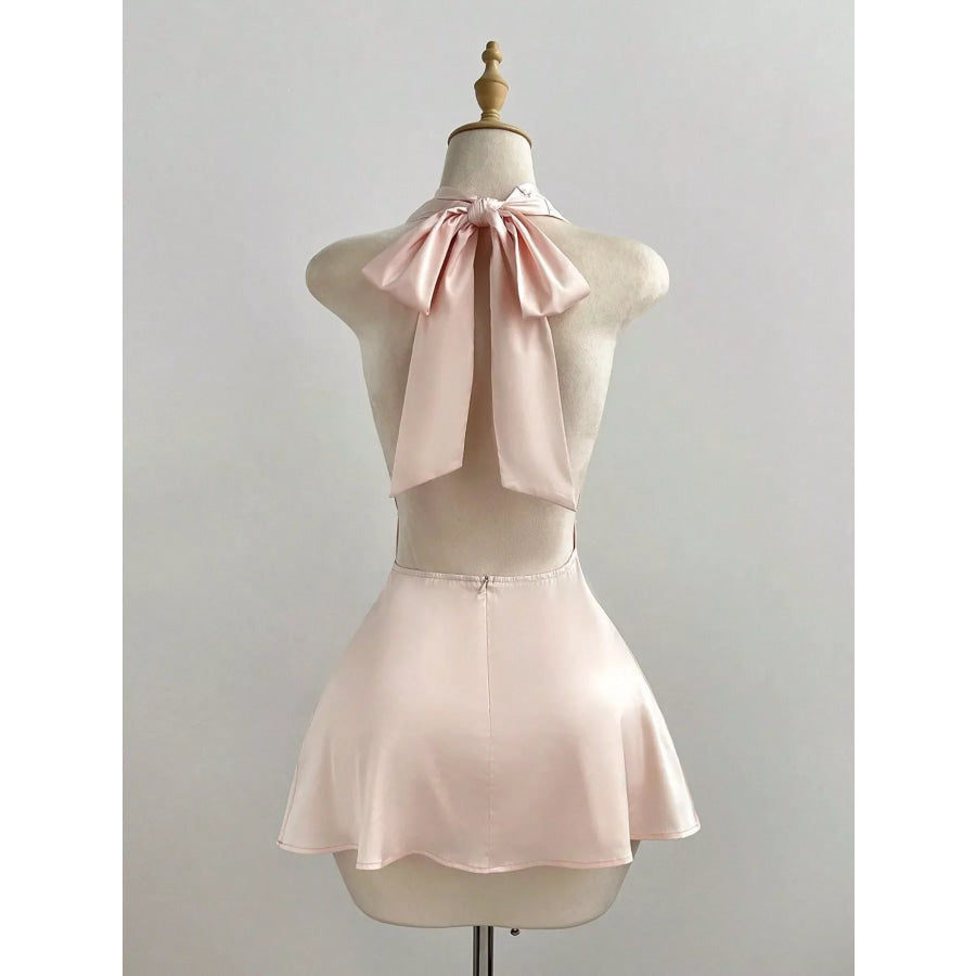 Satin Backless Halter Neck Dress Apparel and Accessories