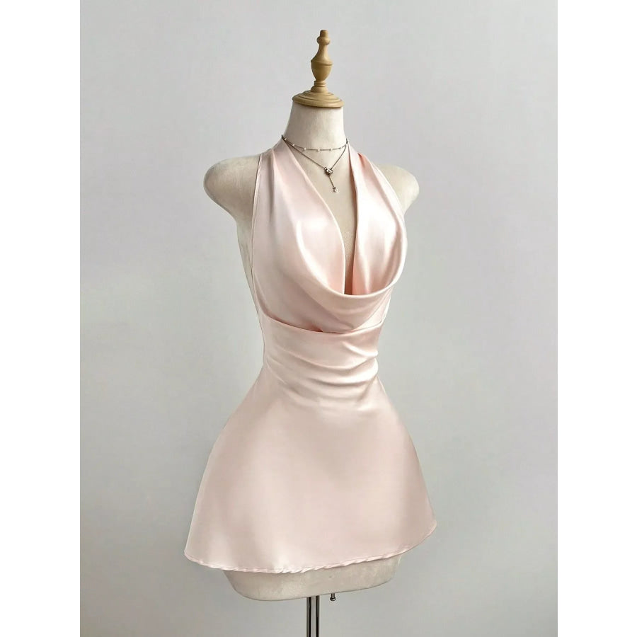 Satin Backless Halter Neck Dress Apparel and Accessories