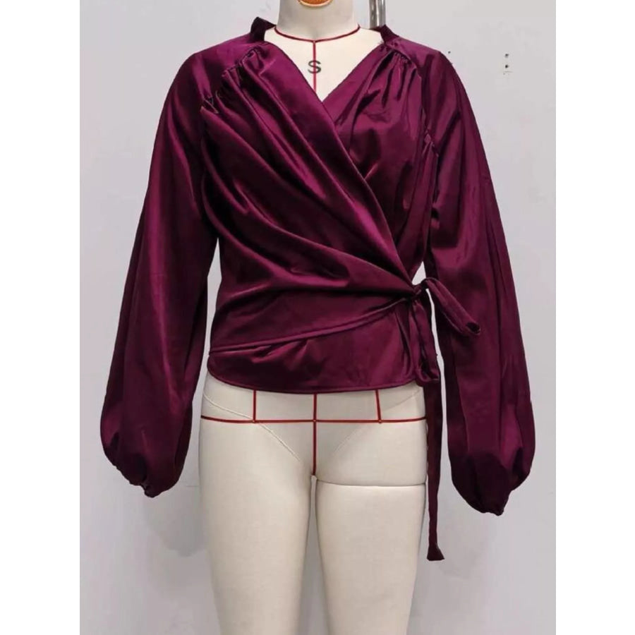 Satin Balloon Sleeve Blouse Apparel and Accessories
