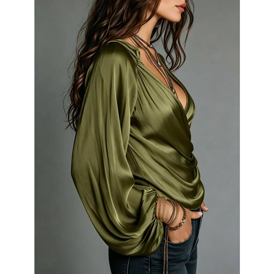 Satin Balloon Sleeve Blouse Apparel and Accessories