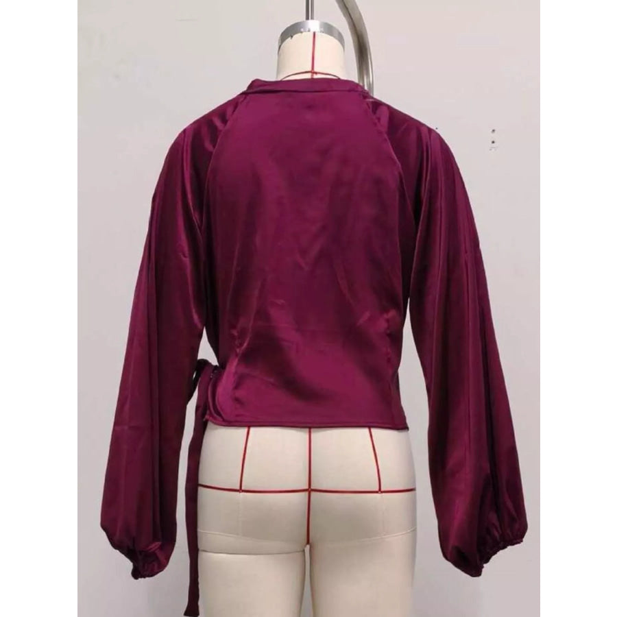 Satin Balloon Sleeve Blouse Apparel and Accessories