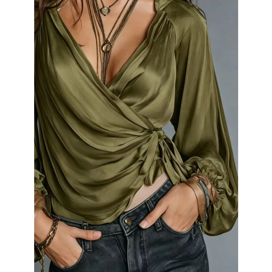 Satin Balloon Sleeve Blouse Apparel and Accessories