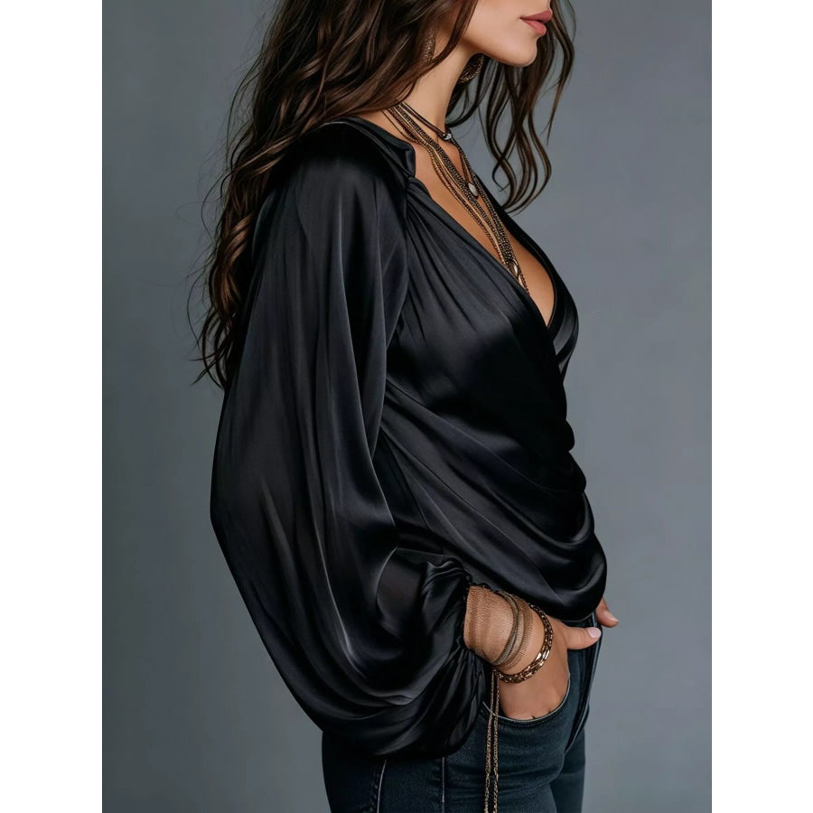 Satin Balloon Sleeve Blouse Apparel and Accessories