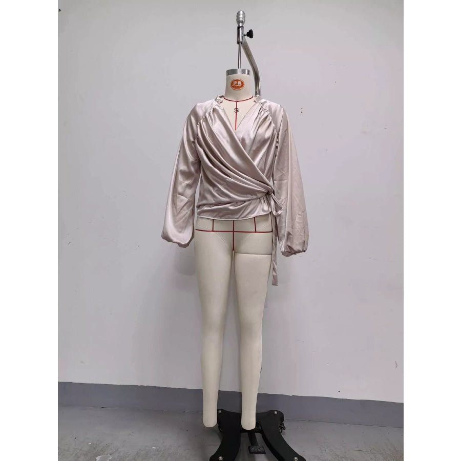 Satin Balloon Sleeve Blouse Apparel and Accessories