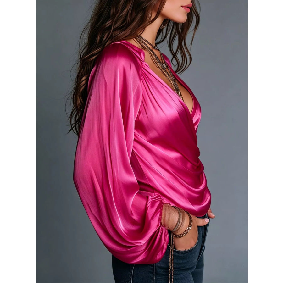 Satin Balloon Sleeve Blouse Apparel and Accessories