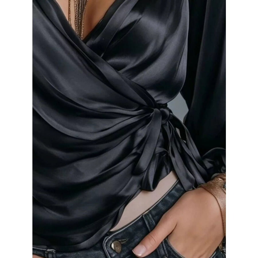 Satin Balloon Sleeve Blouse Apparel and Accessories