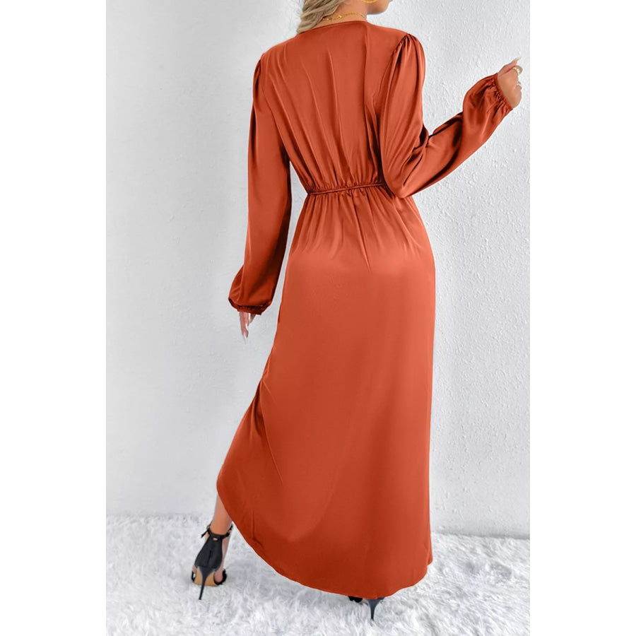 Satin Balloon Sleeve Midi Dress Apparel and Accessories