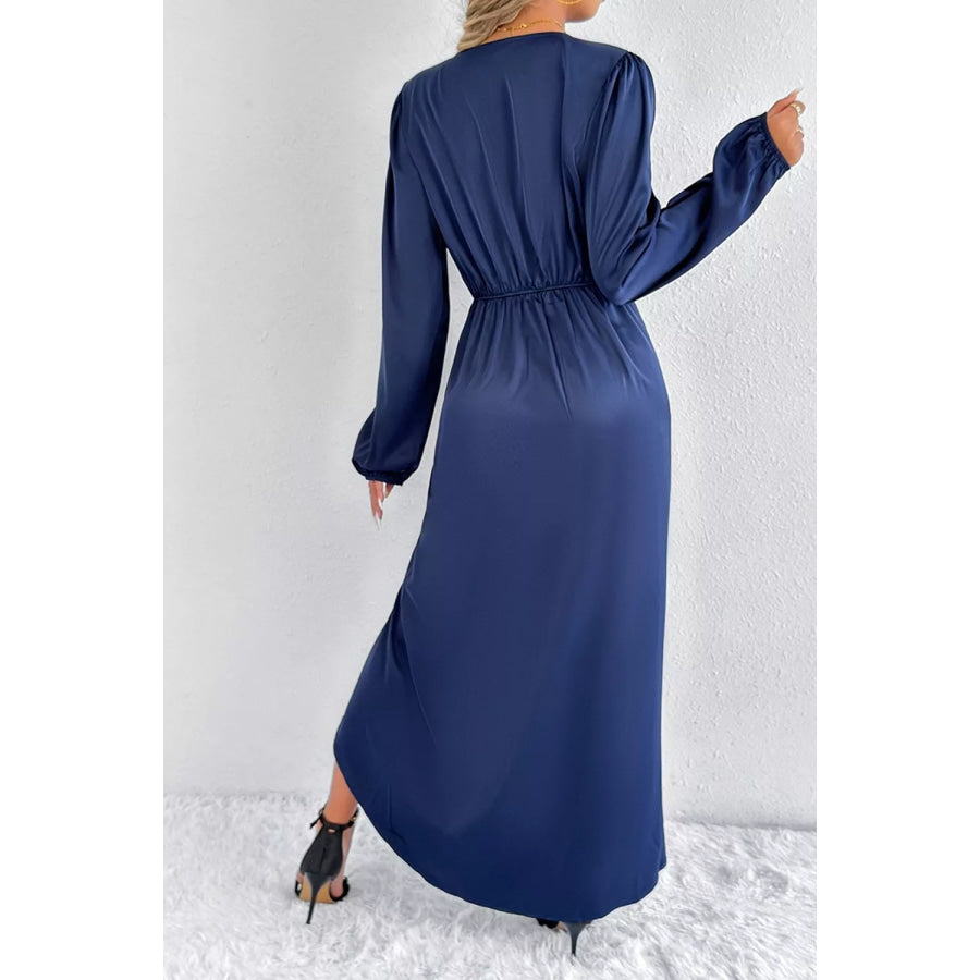 Satin Balloon Sleeve Midi Dress Apparel and Accessories
