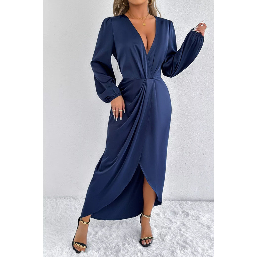 Satin Balloon Sleeve Midi Dress Light Indigo / XS Apparel and Accessories