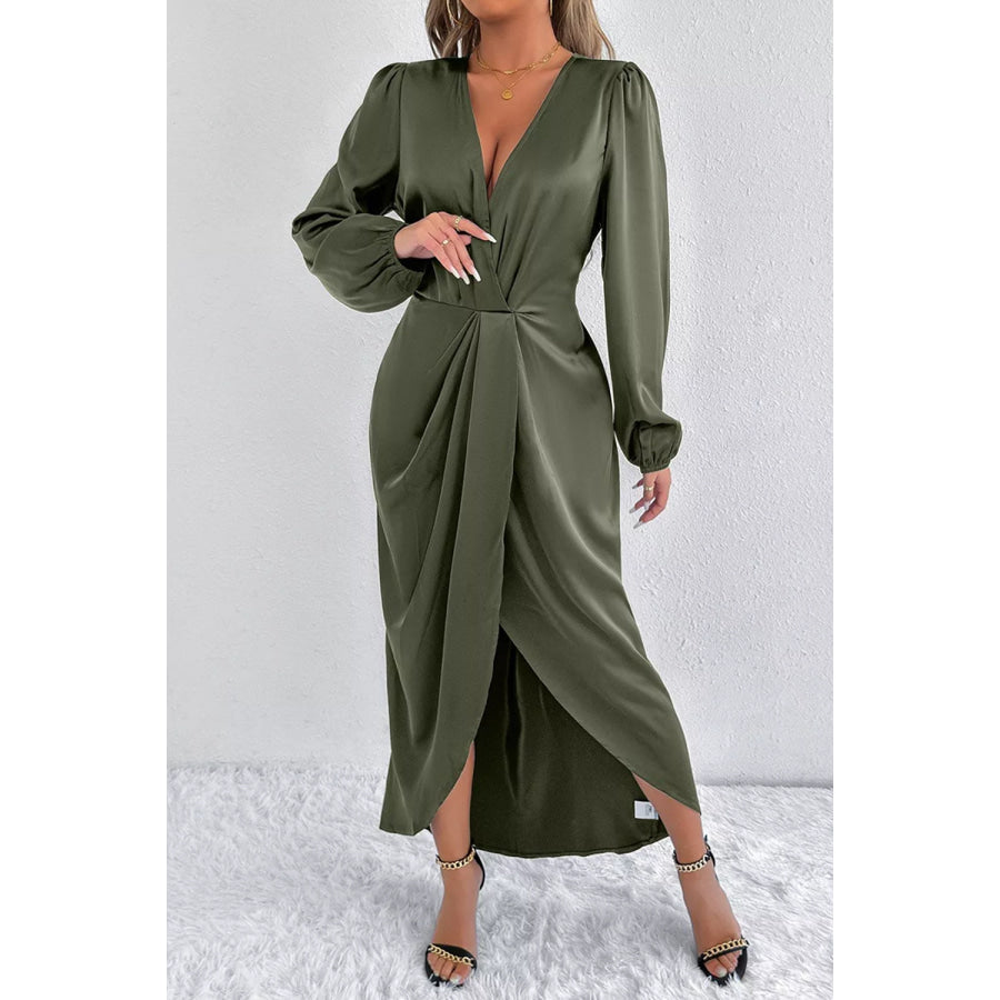Satin Balloon Sleeve Midi Dress Moss / XS Apparel and Accessories