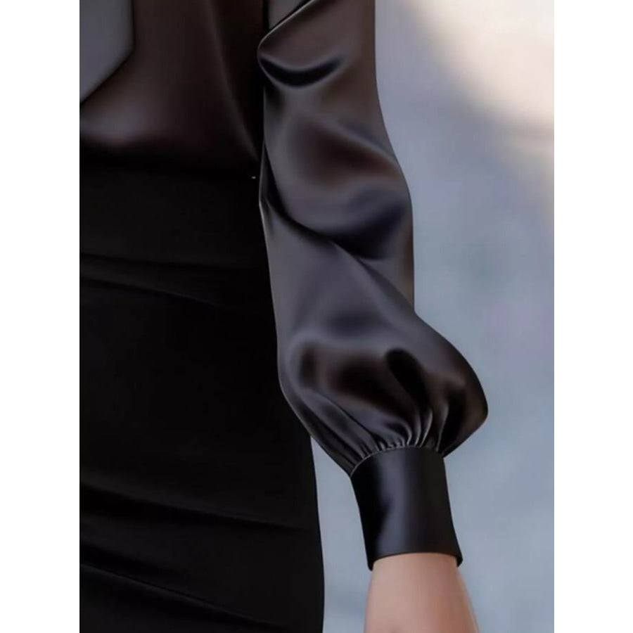 Satin Bow Tie Long Sleeve Blouse Apparel and Accessories