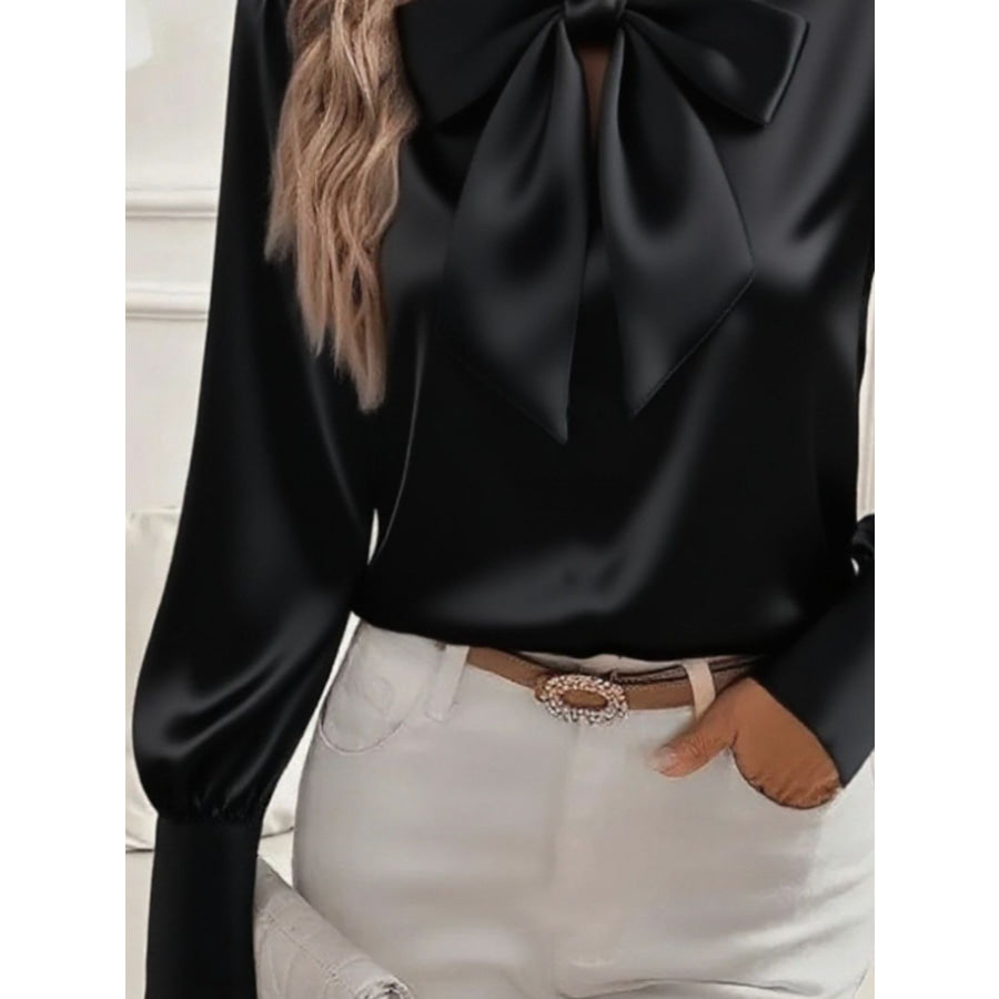 Satin Bow Tie Long Sleeve Top Apparel and Accessories