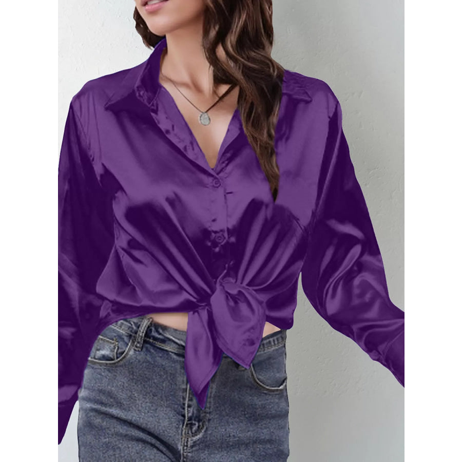 Satin Button-Down Long Sleeve Shirt Apparel and Accessories