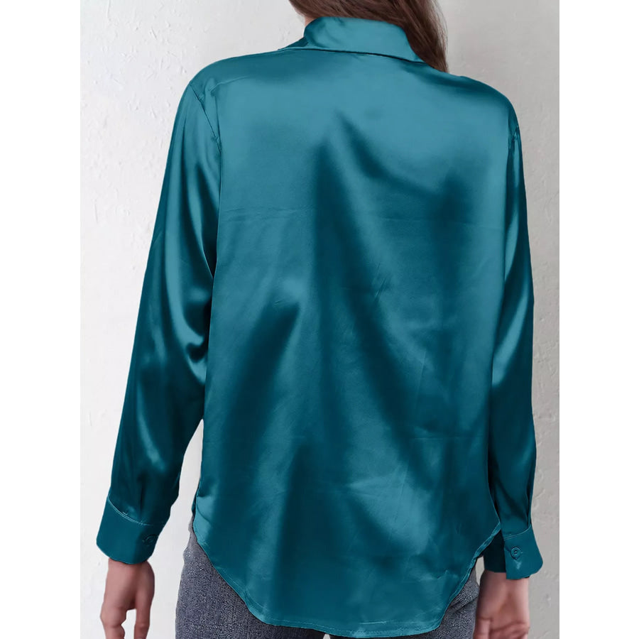 Satin Button-Down Long Sleeve Shirt Apparel and Accessories