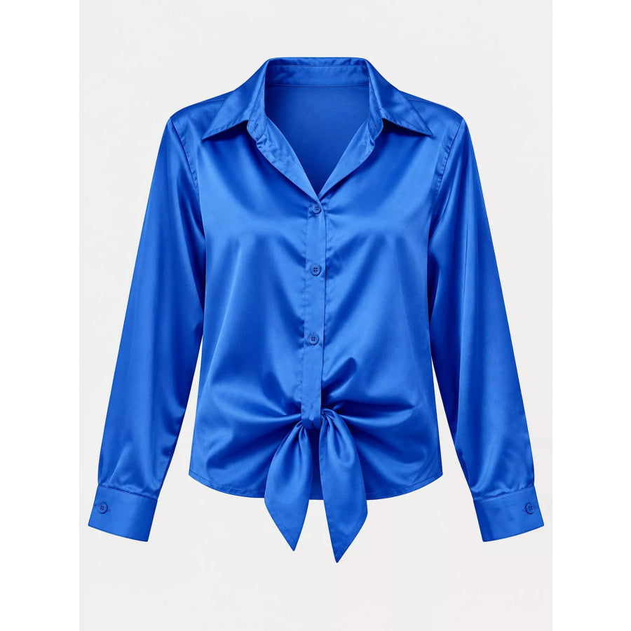 Satin Button-Down Long Sleeve Shirt Apparel and Accessories