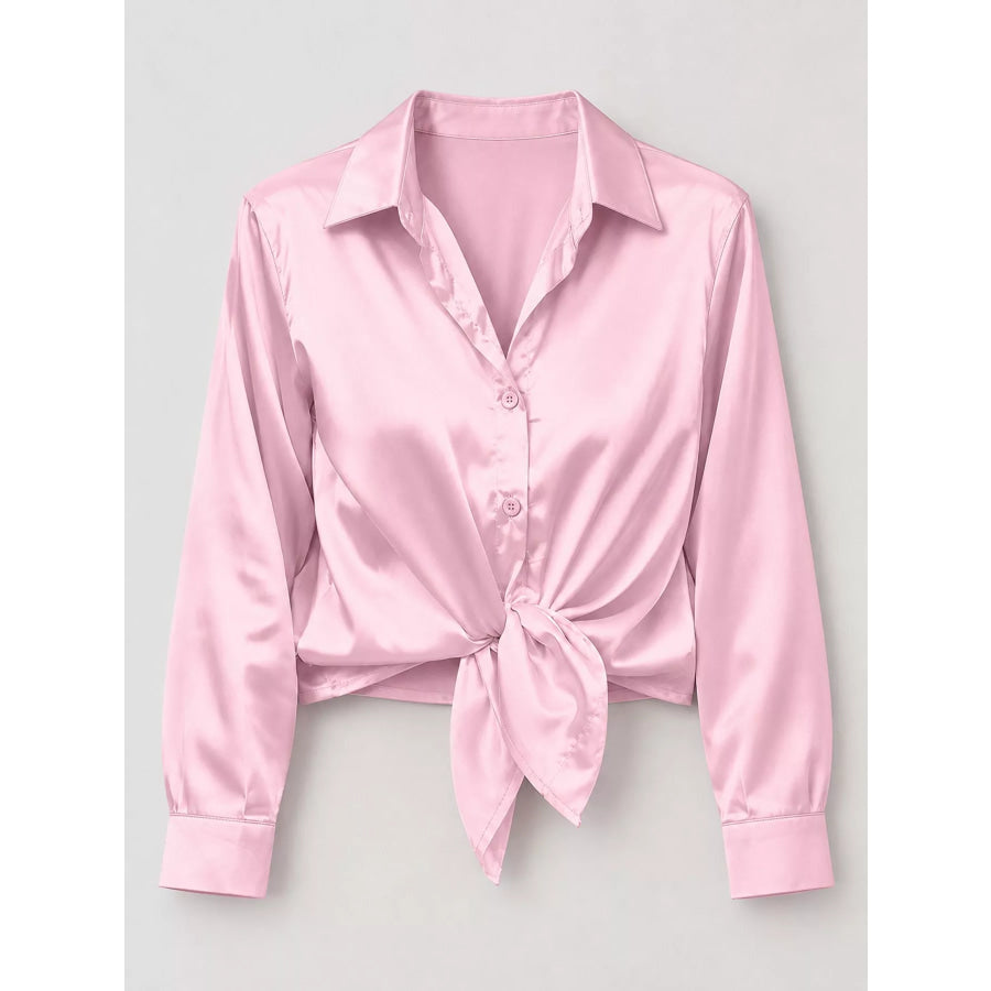 Satin Button-Down Long Sleeve Shirt Apparel and Accessories