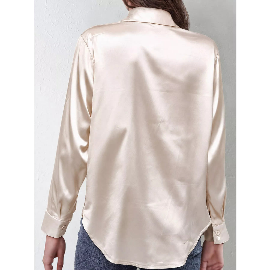 Satin Button-Down Long Sleeve Shirt Apparel and Accessories