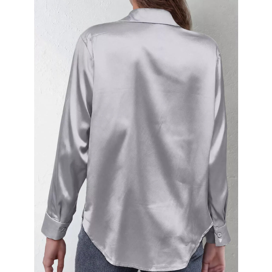 Satin Button-Down Long Sleeve Shirt Apparel and Accessories