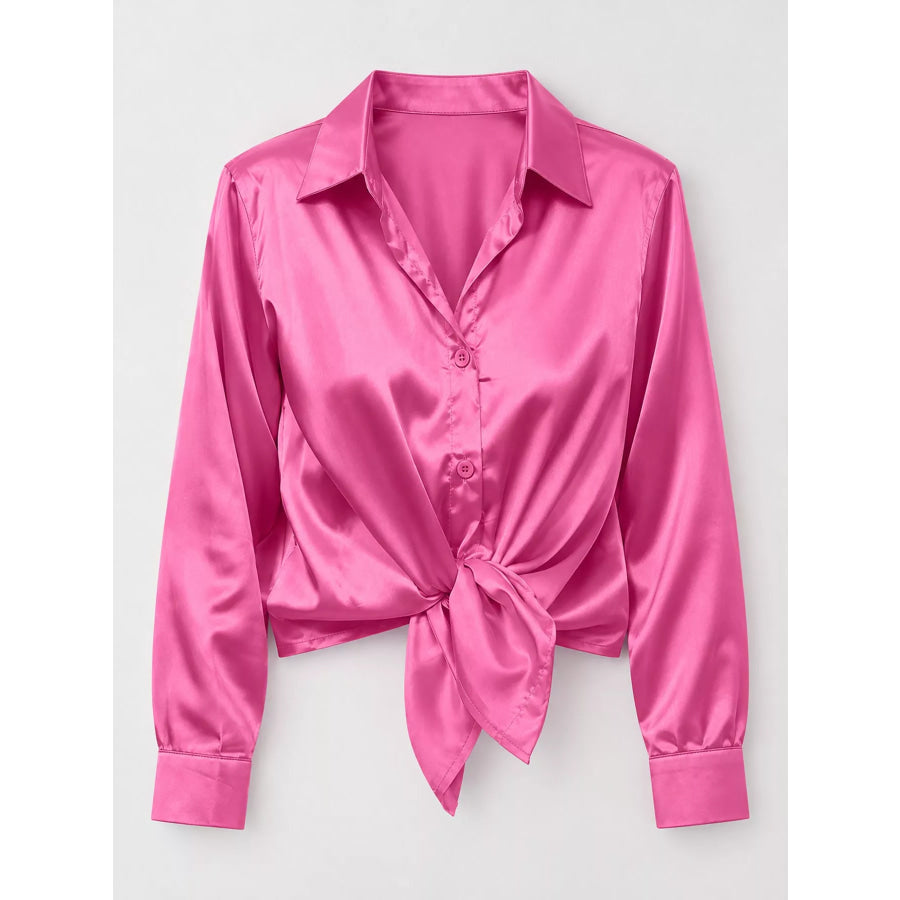 Satin Button-Down Long Sleeve Shirt Apparel and Accessories
