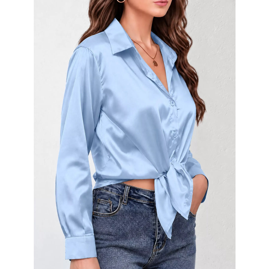 Satin Button-Down Long Sleeve Shirt Apparel and Accessories
