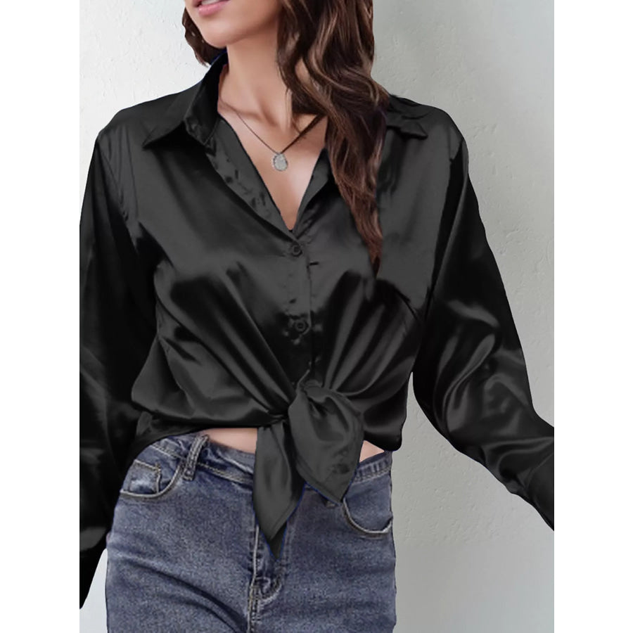 Satin Button-Down Long Sleeve Shirt Apparel and Accessories