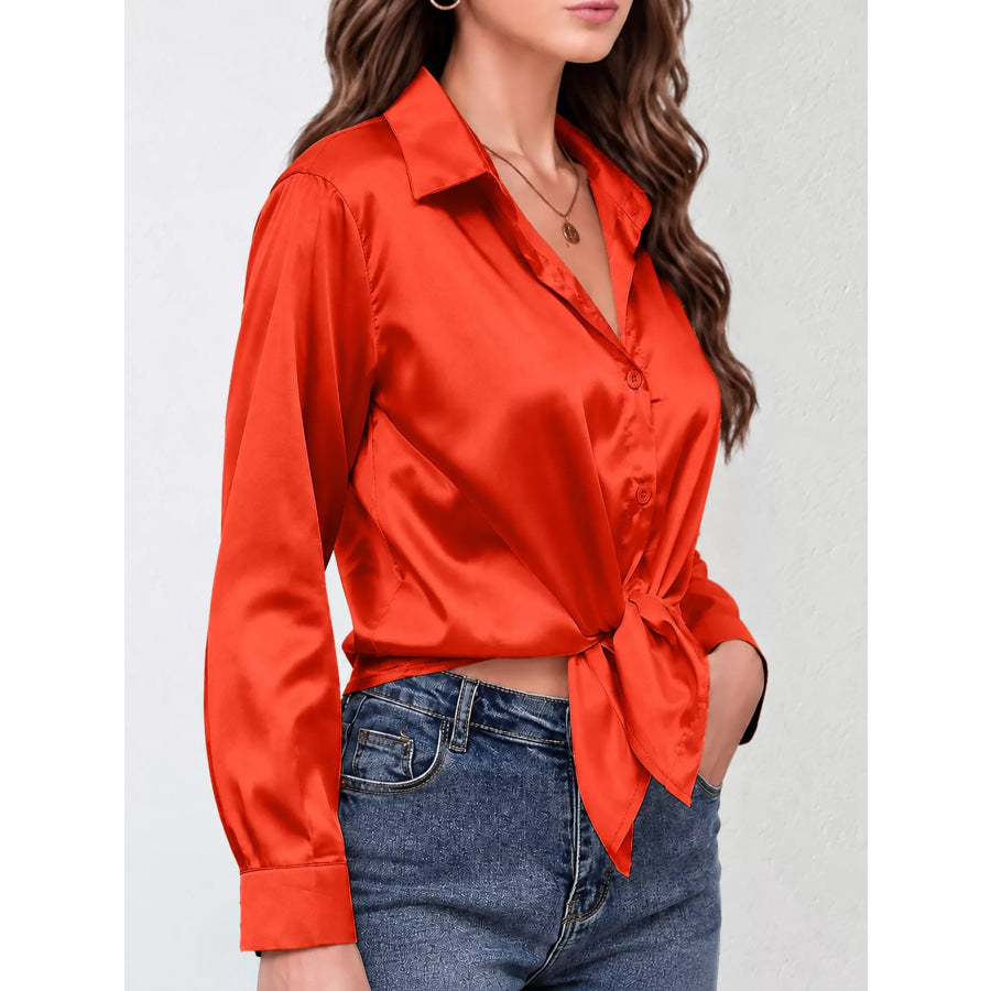 Satin Button-Down Long Sleeve Shirt Apparel and Accessories
