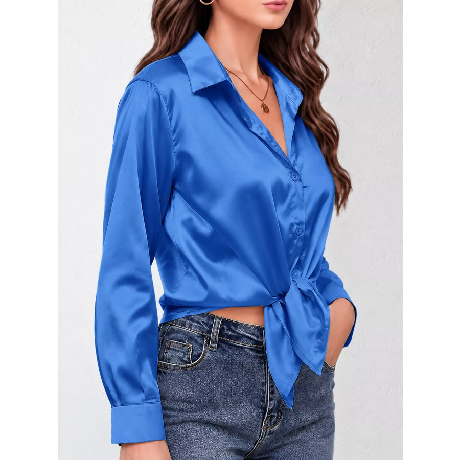 Satin Button-Down Long Sleeve Shirt Apparel and Accessories