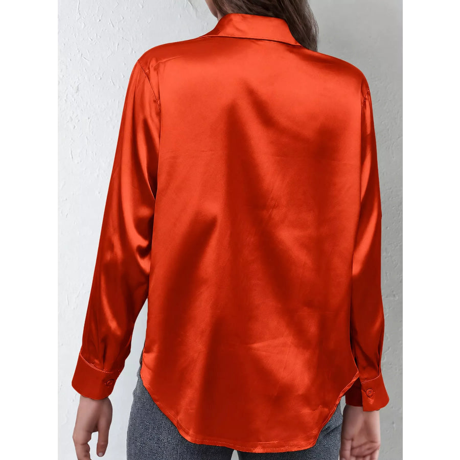 Satin Button-Down Long Sleeve Shirt Apparel and Accessories