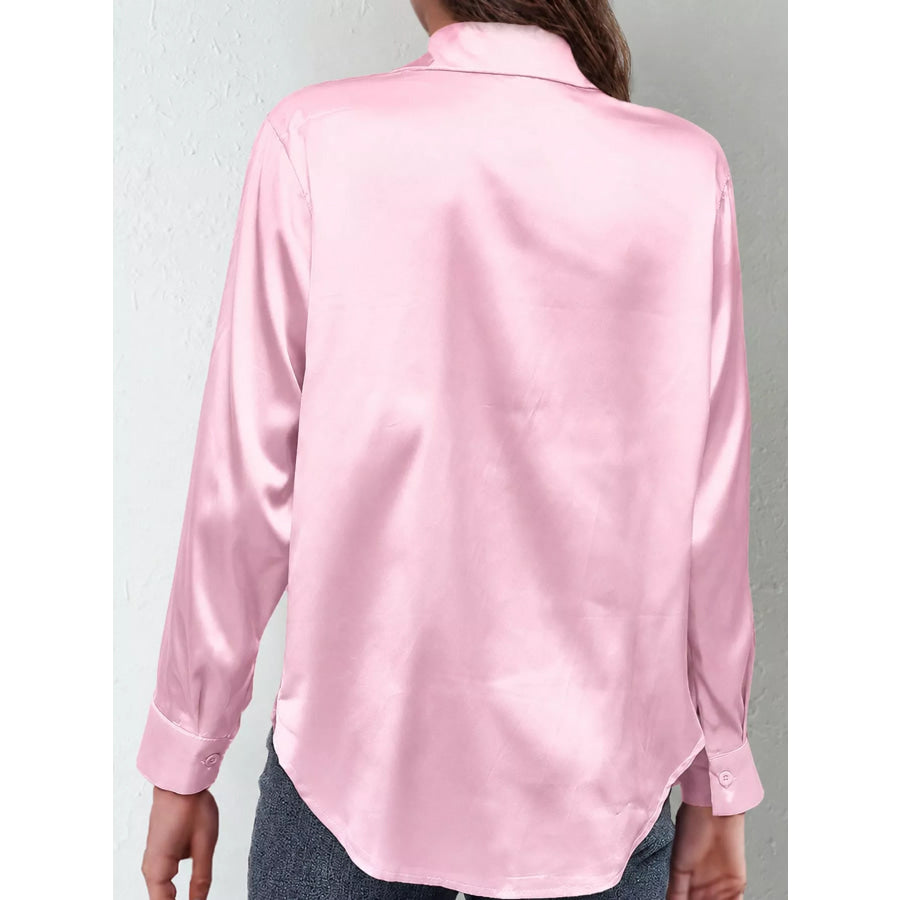Satin Button-Down Long Sleeve Shirt Apparel and Accessories