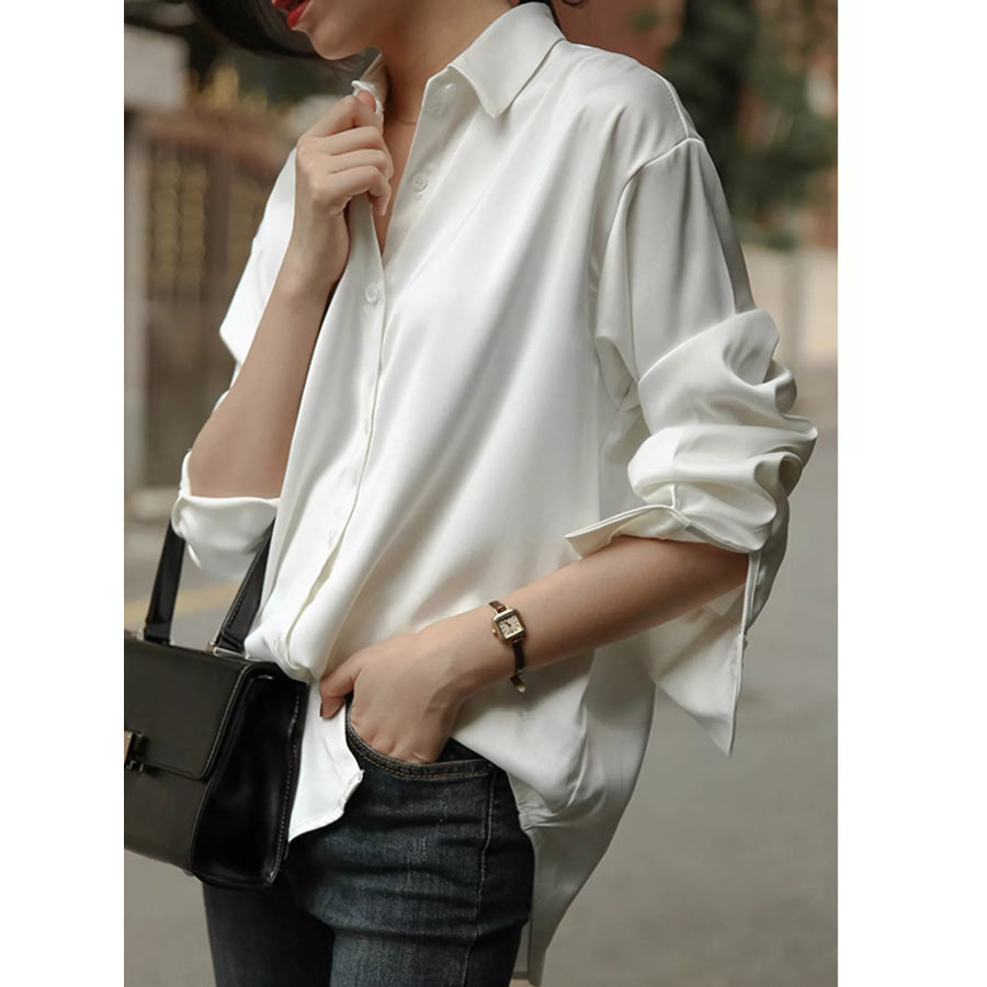 Satin Button-Down Long Sleeve Shirt Apparel and Accessories