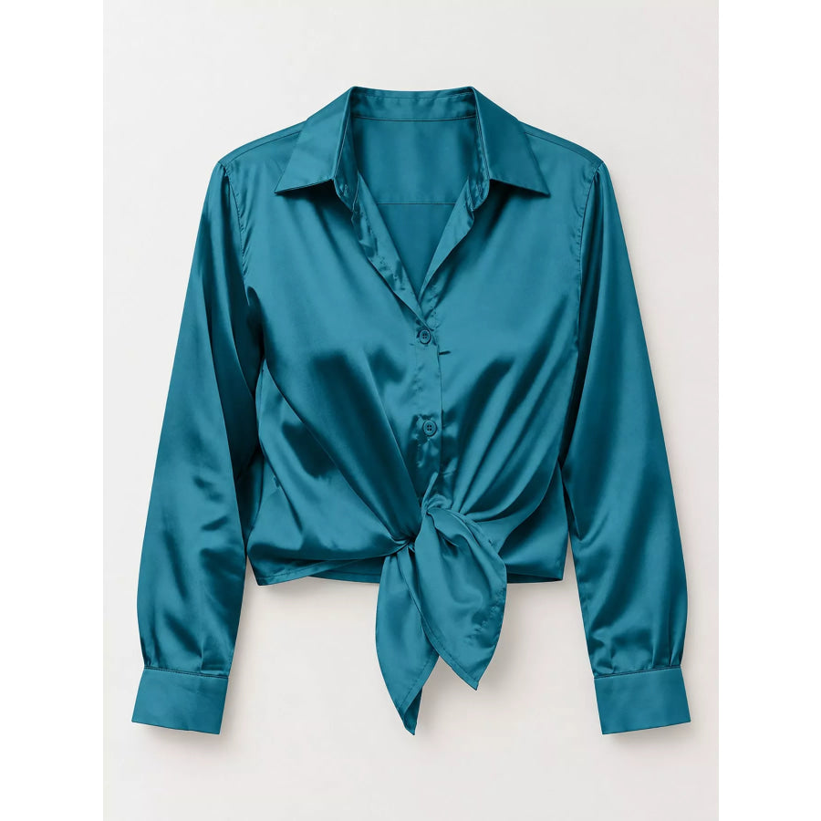 Satin Button-Down Long Sleeve Shirt Apparel and Accessories