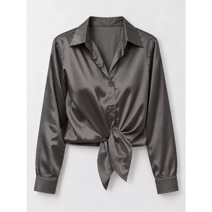 Satin Button-Down Long Sleeve Shirt Apparel and Accessories