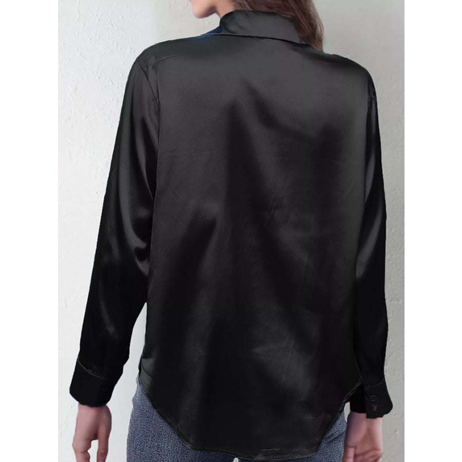 Satin Button-Down Long Sleeve Shirt Apparel and Accessories