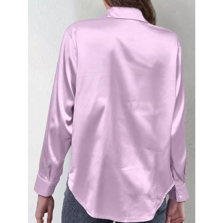 Satin Button-Down Long Sleeve Shirt Apparel and Accessories