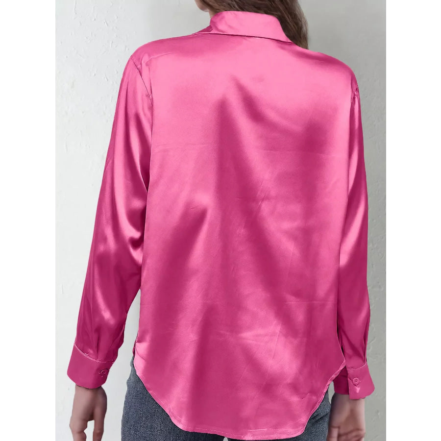 Satin Button-Down Long Sleeve Shirt Apparel and Accessories