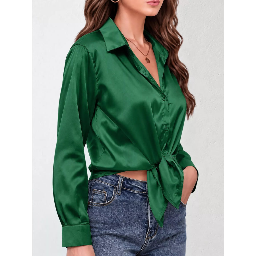 Satin Button-Down Long Sleeve Shirt Apparel and Accessories