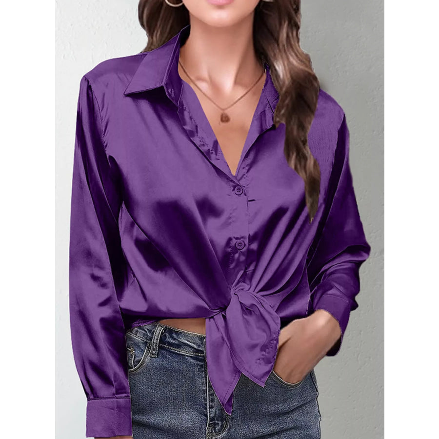 Satin Button-Down Long Sleeve Shirt Apparel and Accessories