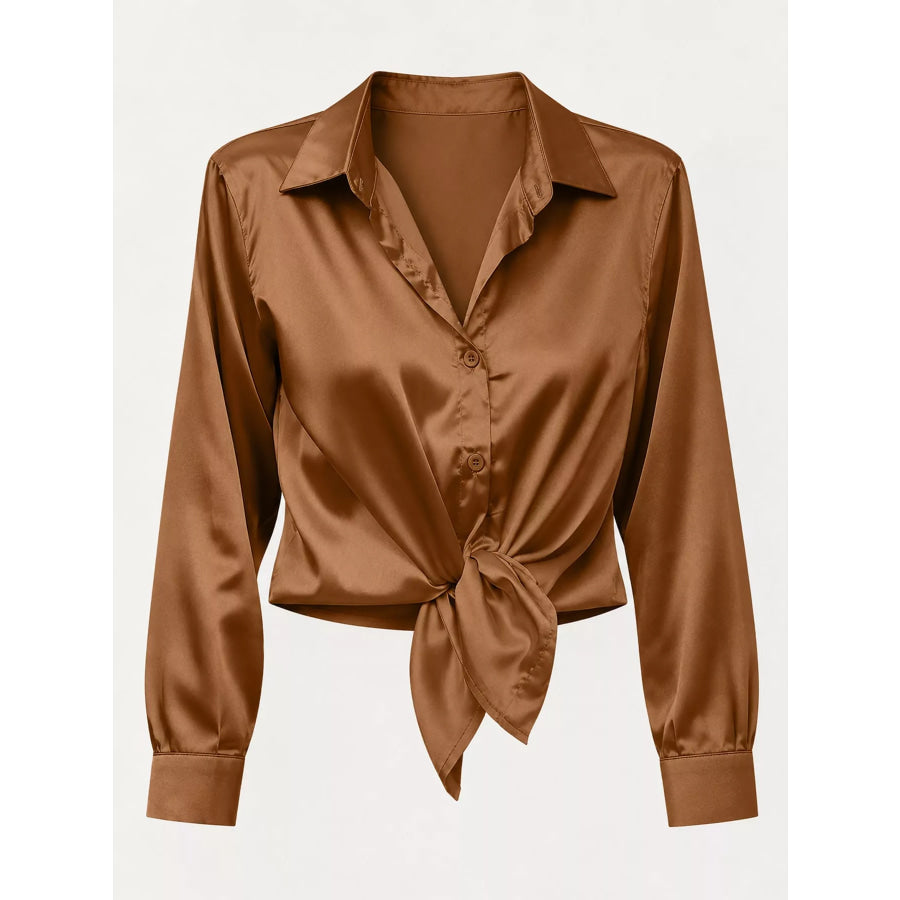 Satin Button-Down Long Sleeve Shirt Apparel and Accessories