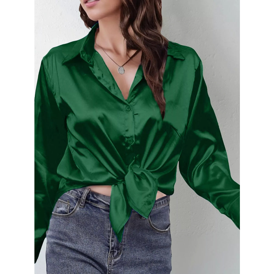 Satin Button-Down Long Sleeve Shirt Apparel and Accessories